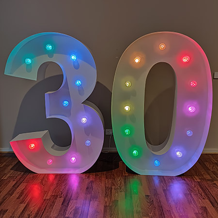30 Marquee Light Up Number (5ft / 1.5M) Party Hire